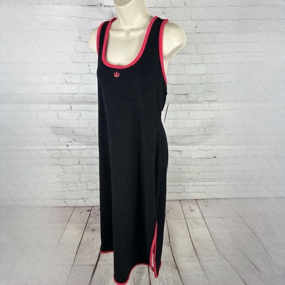 Juicy Couture XL Womens Towel Terry Cloth Midi T-shirt Dress in Black Y2K - Picture 1 of 6